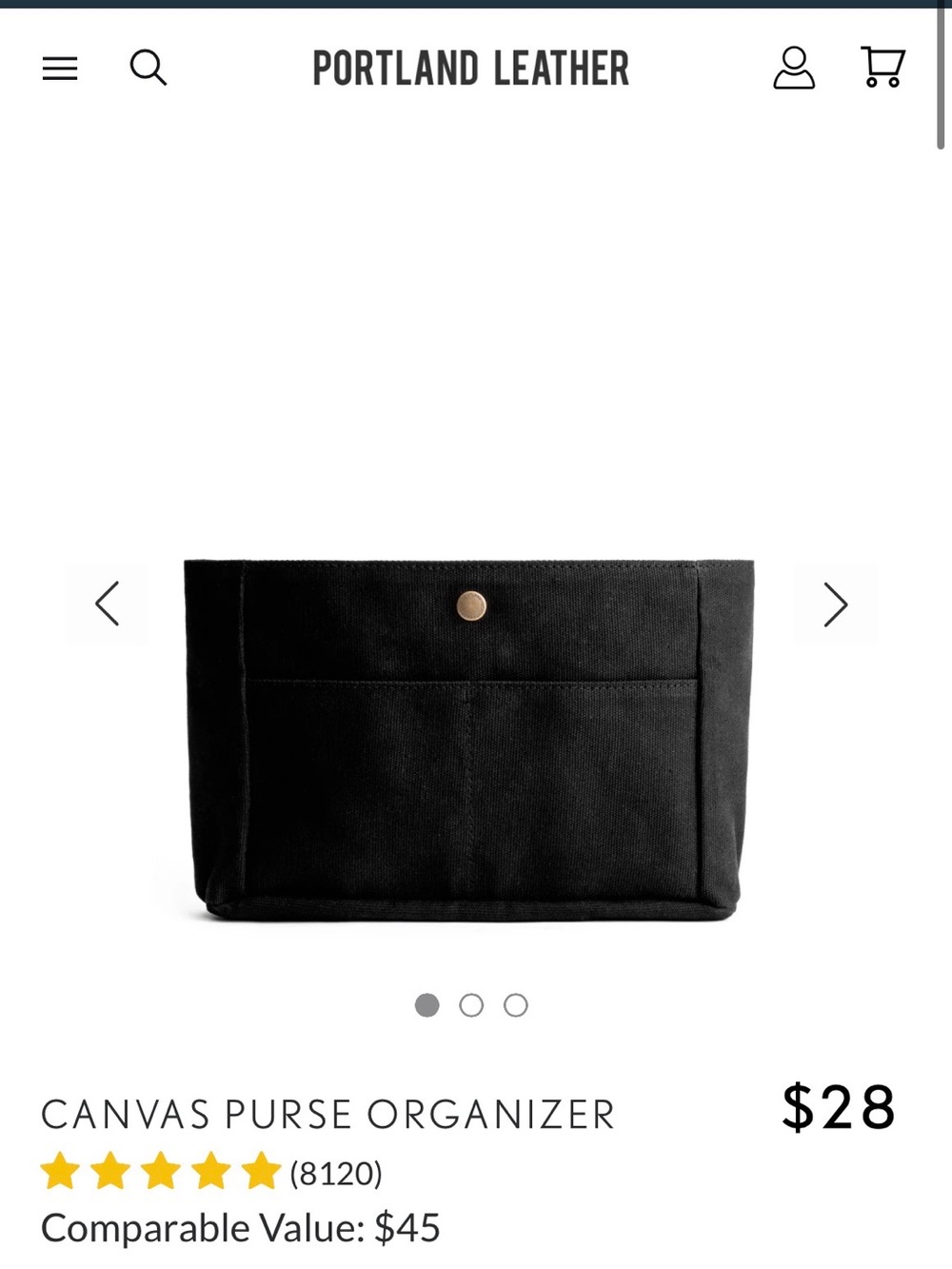 Portland Leather Black Canvas SMALL purse Organizer with snap closure